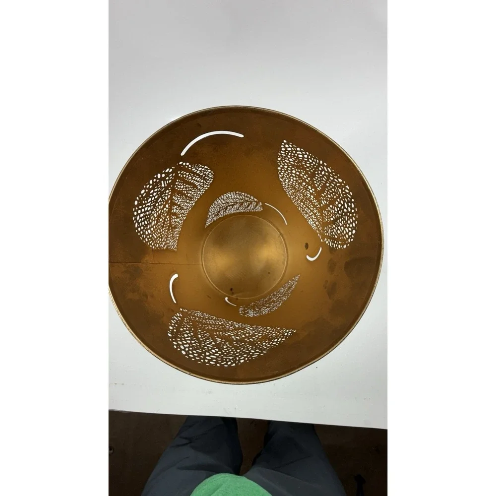 Black/Gold Metal Hurricane With Cut-out Leaves  Design Candle Holder